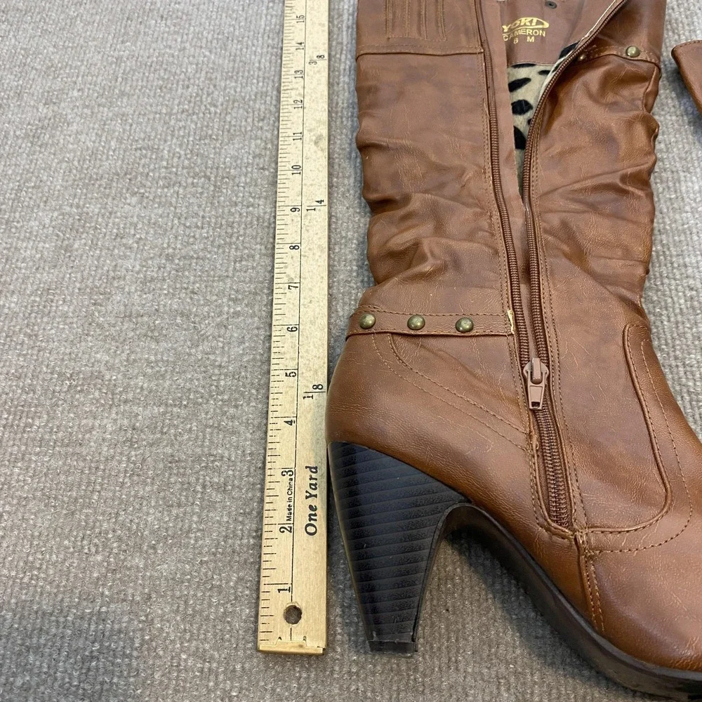 Yoki Cameron Boots Womens Size 8 Brown Faux Leather Mid Calf Cone Heel Buckle - Picture 4 of 11